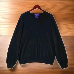 Alan Flusser Men’s 2XL Black 100% Pure Cashmere 2Ply V Neck Sweater Long Sleeve